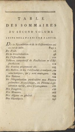 Table Des Sommaires Du Second Volume.