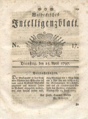 No. 17, Dienstag, den 25. April 1797