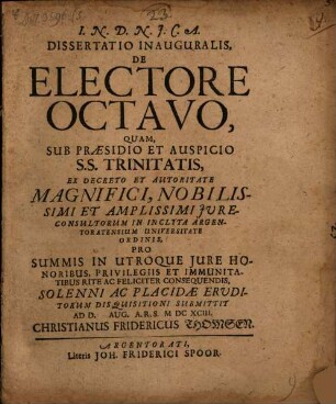 Dissertatio Inauguralis De Electore Octavo