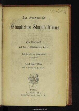 Der abenteuerliche Simplicius Simplicissimus : ein Lebensbild aus dem dreißigjährigen Kriege
