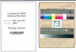 Entnazifizierung Heinrich Rodorigo , geb. 11.09.1907 (Arbeiter)