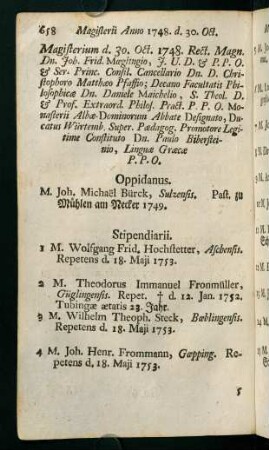 Magisterii Anno 1748 - 1755