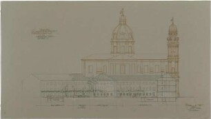 Gsaenger, Gustav; München, Theatinerstr.; Bayerisches Kultusministerium, Erweiterung - Vorprojekt Erweiterungsbau, Hofseite Nord (Schnitt)