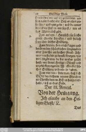 Der III. Articul. Von der Heiligung.