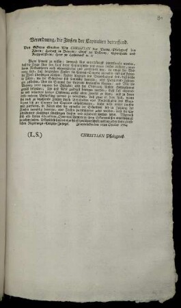Verordnung, die Zinßen der Capitalien betreffend : Zweybrücken den 28ten October 1764