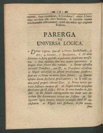 Parerga Ex Universa Logica