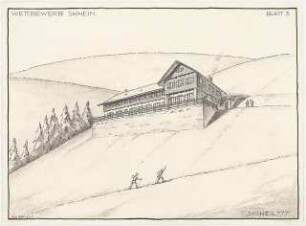 Skihütte Monatskonkurrenz November 1930: Perspektivische Ansicht