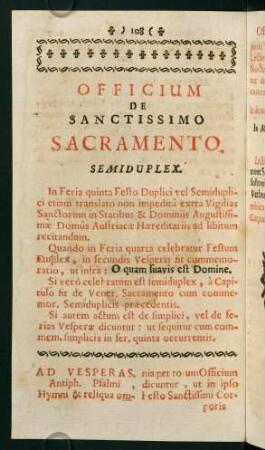 108-109, Officium de sanctissimo sacramento