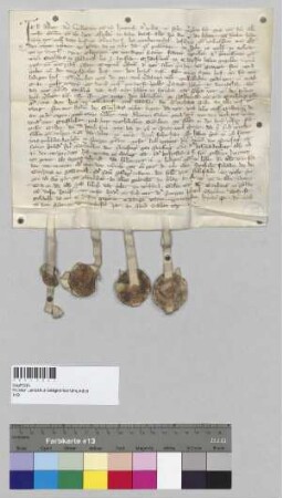 Adelheid Velber und ihr Sohn Heinrich verkaufen dem Kloster Seligenthal ihren Hof zu Oberndorf. S1: Adelheid Velber, S2: Heinrich Velber, S3: Heinrich Preisinger, S4: Berthold Preisinger