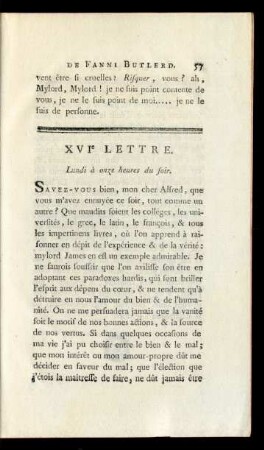 XVIe Lettre. Lundi à onze heures du soir.