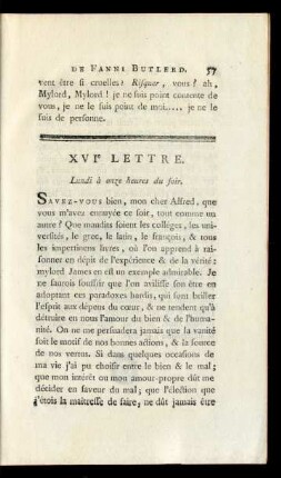 XVIe Lettre. Lundi à onze heures du soir.