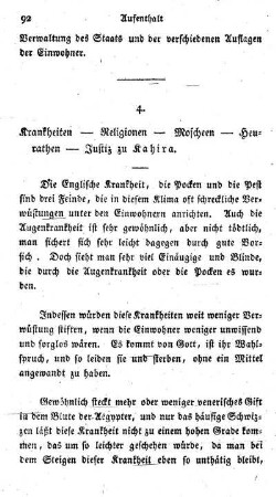 4. Krankheiten ? Religionen ? Moscheen ? Heurathen - Justiz zu Kahira.