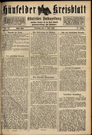 Erste Ausgabe vom Dienstag, den 07. Juli 1925.