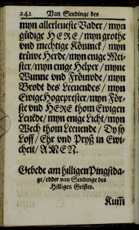 Gebede am hilligem Pingstdage/ edder van Sendinge des Hilligen Geistes.