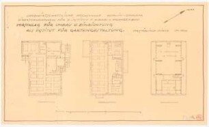 Landwirtschaftliche Hochschule, Berlin-Dahlem Institut für Gartengestaltung: Grundrisse EG, OG, Dachgeschoss 1:100