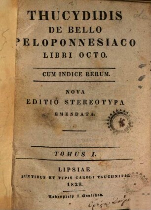 Thucydidis de bello Peloponnesiaco : libri octo ; cum indice rerum. 1, [Libri I - IV]