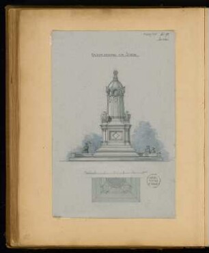 Gefallenendenkmal, Stendal Monatskonkurrenz März 1875: Grundriss, Aufriss; Maßstabsleiste