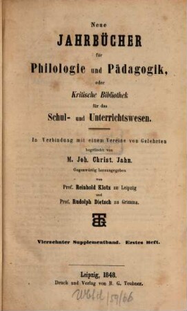 Archiv für Philologie und Pädagogik. 14. 1848