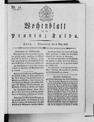 Nr. 18, Ausgabe vom 4. Mai 1833