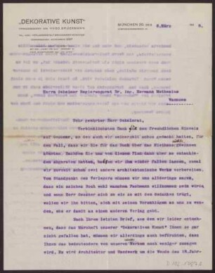 Schreiben an Hermann Muthesius (Brief)