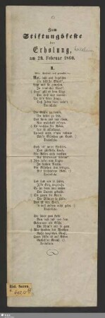 Zum Stiftungsfeste der Erholung [in Waldheim], am 29. Februar 1860