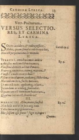 Vett. Poetarum Versus Selectiores, Et Carmina Lyrica.