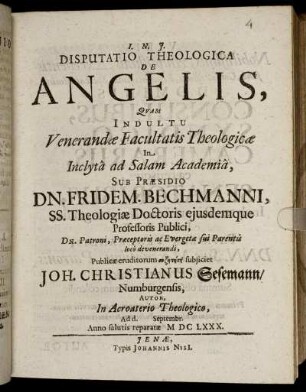 Disputatio Theologica De Angelis