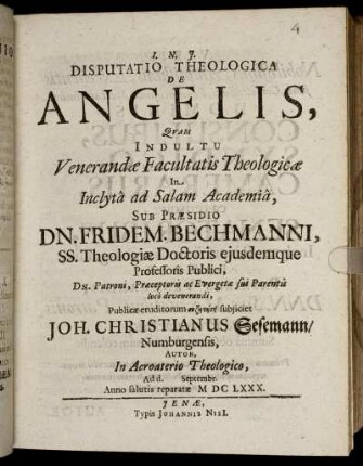 Disputatio Theologica De Angelis