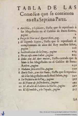 Tabla de las comedias que se contienen en esta septima parte.