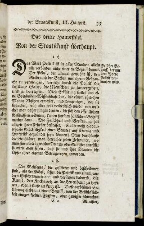Das dritte Hauptstück. Von der Staatskunst überhaupt.