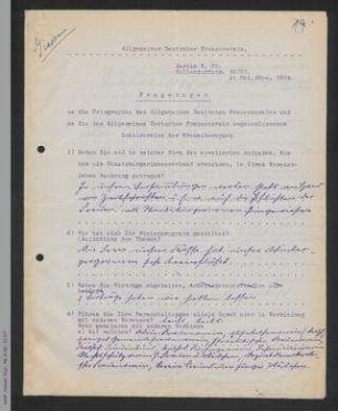 Fragebogen an die Ortsgruppen und Mitgliedsvereine des ADF - Gießen