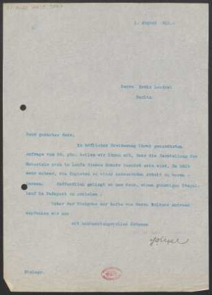 Brief an Erwin Lendvai : 01.08.1910