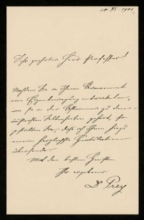 Briefe von Adalbert Prey an Karl Schwarzschild, Ohne Ort, 20.11.1901 - 19.7.1902