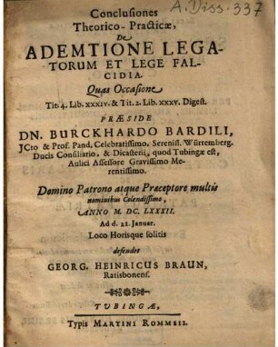 Conclusiones theorico-practicae, de ademptione legatorum et lege falcidia