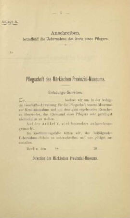 Anlage A. Anschreiben betreffend die Uebernahme des Amts eines Pflegers
