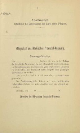 Anlage A. Anschreiben betreffend die Uebernahme des Amts eines Pflegers