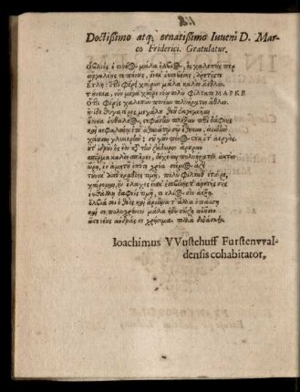 Doctißimo atque ornatißimo Iuveni D. Marco Friderici. Gratulatur.