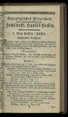 Genealogisches Verzeichniß des gegenwaertigen Hochfuerstl. Hauses Hessen
