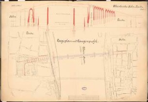 Straßenbrücke Köln-Deutz Schinkelwettbewerb 1892: Lageplan; Längenprofil 1:1000
