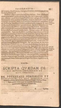 Scripta Quaedam De Usu Integri Sacramenti Et Missa Theatrica.
