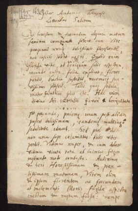 Todesanzeige der Anna Agnes, Witwe des Prof. Dr. iur. Martin Neufferus, Tochter des Dr. iur. utr. Vitus Braitsverdtius, württembergischer Rat und Syndikus des Schwäbischen Kreises, und der Anna Maria Binderia, 1639.