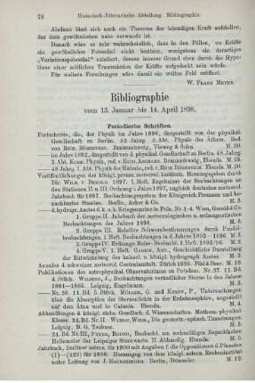 Bibliographie vom 13. Januar bis 14. April 1898.