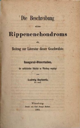 Die Beschreibung eines Rippenenchondroms als Beitrag zur Literatur dieser Geschwülste