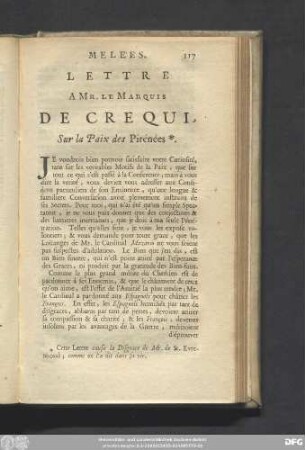 Lettre A Mr. Le Marquis De Crequi, Sur la Paix des Pirénées.