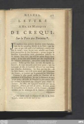 Lettre A Mr. Le Marquis De Crequi, Sur la Paix des Pirénées.