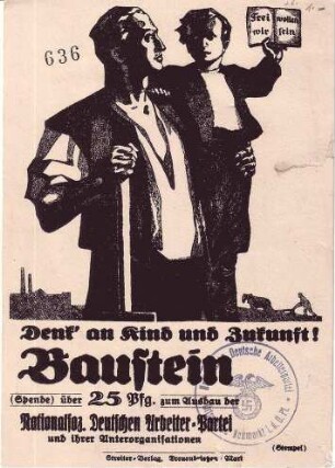 Denk an Kind und Zukunft - Baustein (Spende) über 25 Pfg. zum Ausbau der NSDAP und ihrer Unterorganisationen