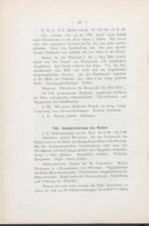 VII. Schußverletzung des Halses.