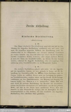 Zweite Abtheilung : Einfache Buchhaltung