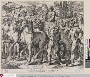[David kehrte im Triumph nach Jerusalem zurück, nachdem er Syrien unterworfen hatte.; David revenant en triomphe à Jérusalem, après avoir subjugué la Syrie.]