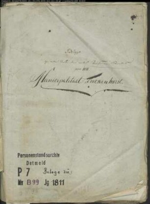 Belegakte zum Heiratsregister 1811 der Munizipalität Freckenhorst (H 1811, 1812,1813)